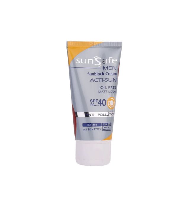 خرید کرم ضدآفتاب بی رنگ سان سیف با 40 SPF مدل ACTI-SUN مناسب انواع پوست 50 میلی لیتر قیمت روز