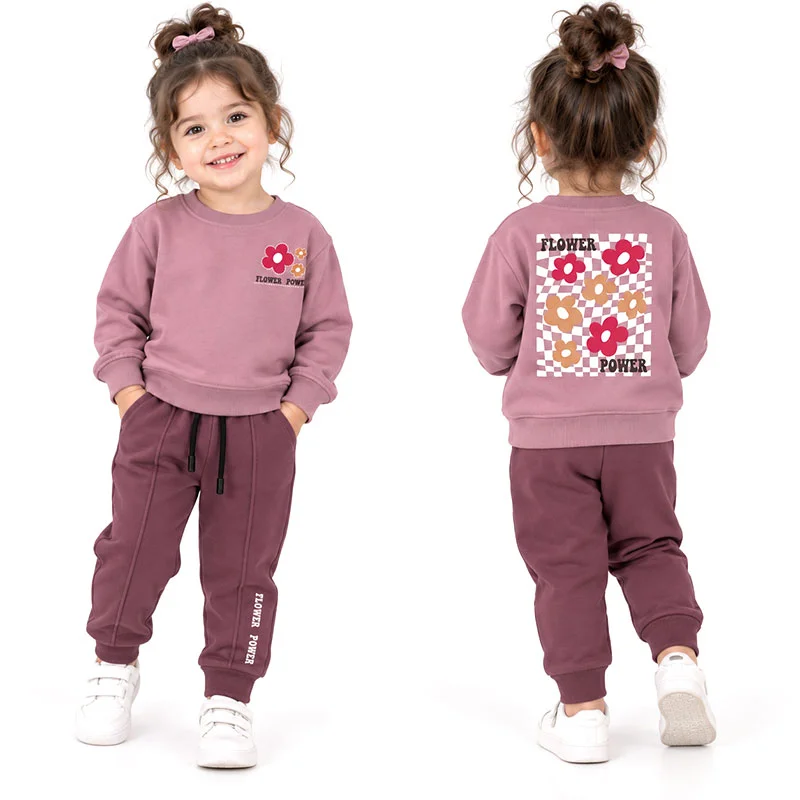 ست بلوز و شلوار دورس دخترانه 9 ماه تا 2 سال کد 1154 طرح Flower Power رنگ بنفش مبین Mobin