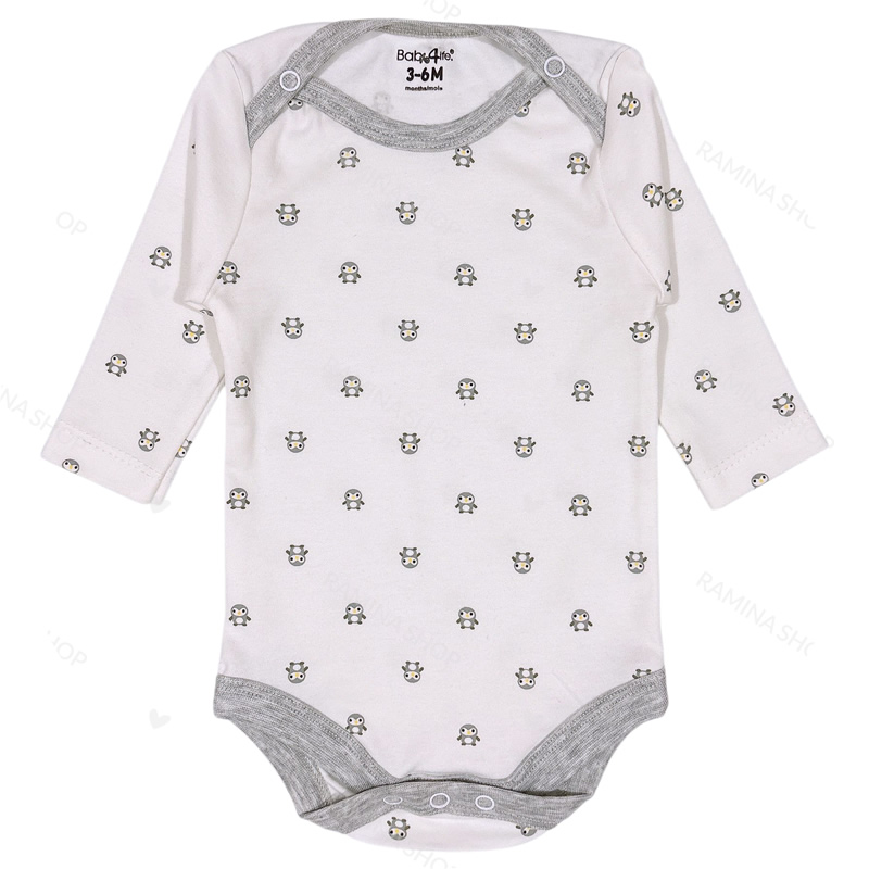 زیر دکمه دار آستین بلند نوزاد طرح پنگوئن بیبی فورلایف Baby4life