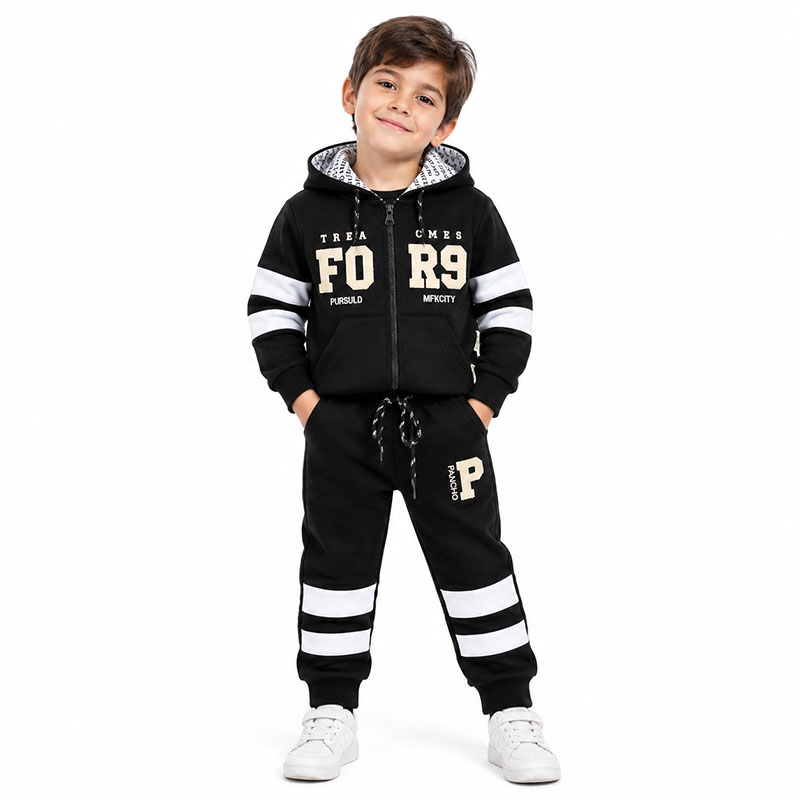 ست سویشرت و شلوار دورس اسپرت 5 تا 8 سال کد 2724 طرح FOR9 رنگ مشکی Pancho