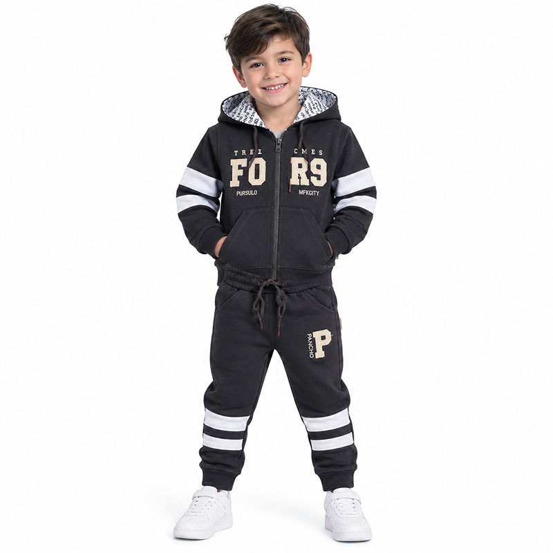 ست سویشرت و شلوار دورس اسپرت 5 تا 8 سال کد 2724 طرح FOR9 رنگ خاکستری Pancho
