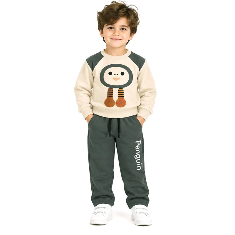 ست بلوز و شلوار دورس 1 تا 3 سال کد 1142 طرح penguin رنگ سبز مبین Mobin