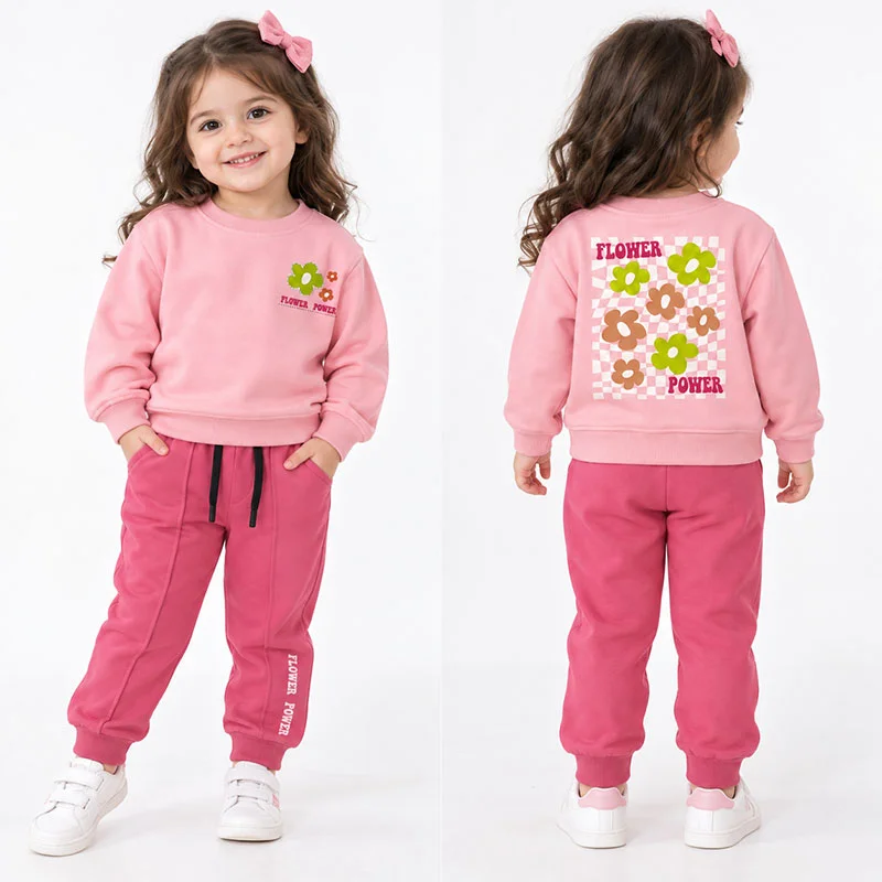 ست بلوز و شلوار دورس دخترانه 9 ماه تا 2 سال کد 1154 طرح Flower Power رنگ صورتی مبین Mobin