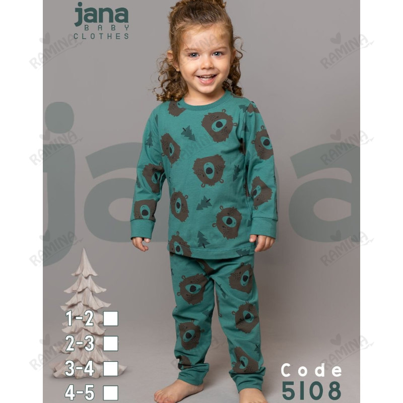 ست بلوز شلوار نخی اسپرت 1 تا 5 سال طرح خرس کد 5108 جانا Jana