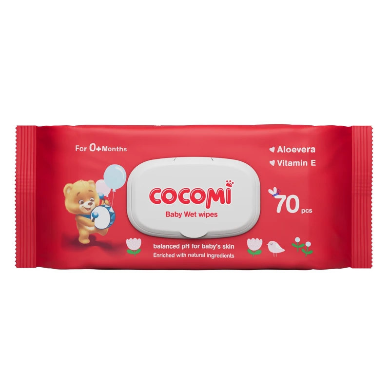 دستمال مرطوب کودک آلوئه ورا و ویتامین E بسته 70 عددی کوکومی Cocomi
