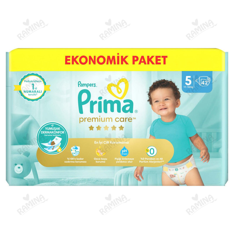 پوشک بچه سایز پنج 42 عددی لهستانی پریما پمپرز Prima Pampers