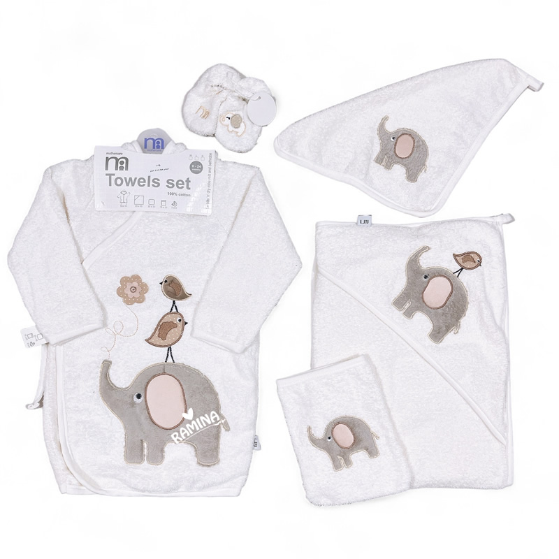 ست حوله نوزاد 5 تکه طرح فیل و گنجشک مادرکر Mothercare