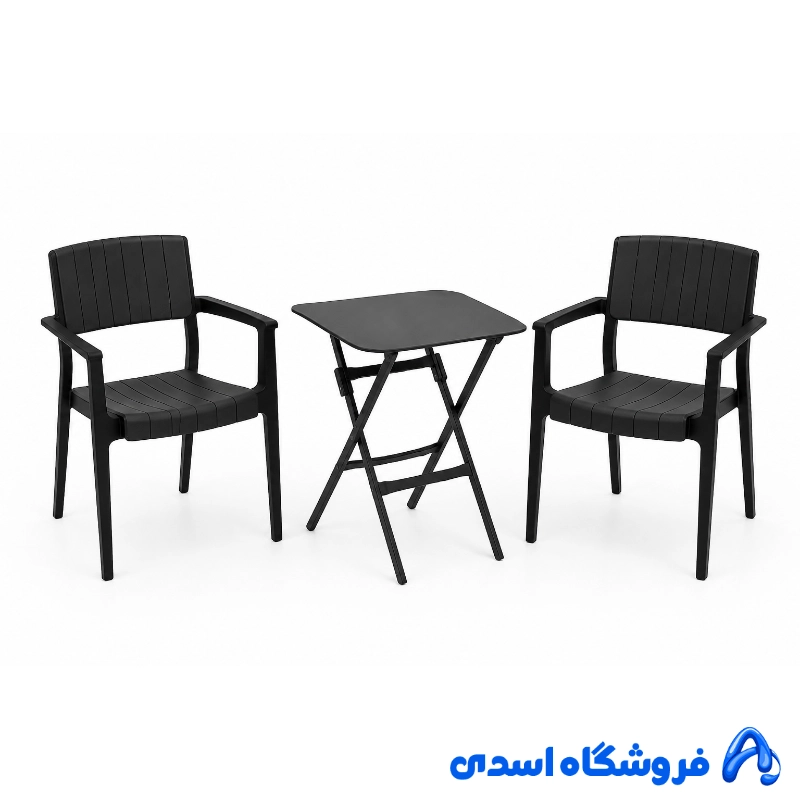 میز و صندلی 2 نفره پلیمری مدل پوران