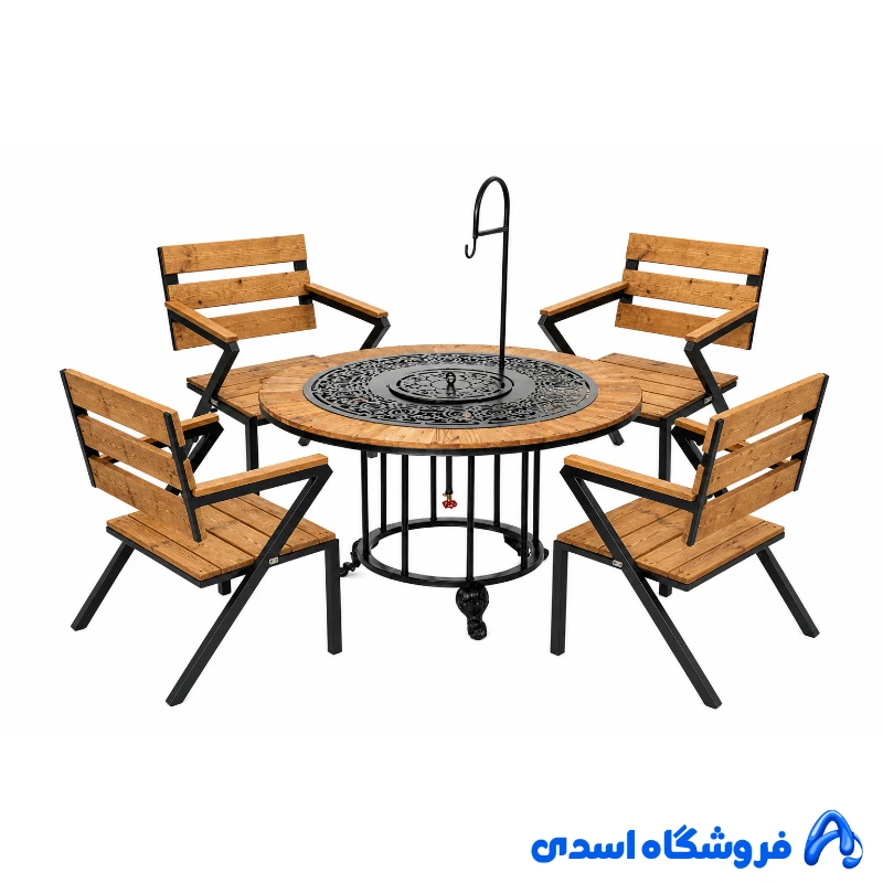 مبلمان باغی 4 نفره با آتشدان گرد مدل کيهان