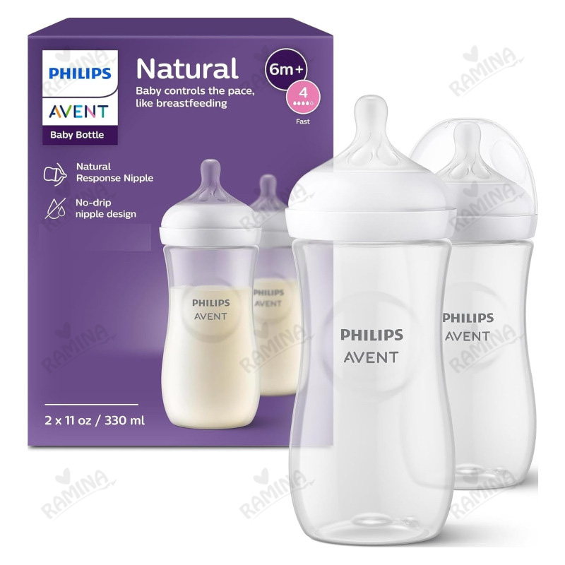 پک شیشه شیر طلقی 330 میل مدل Natural Response دو عددی اونت Avent