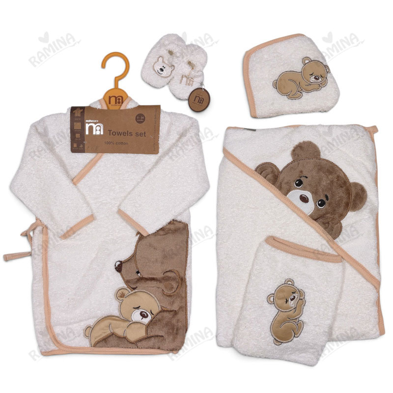 ست حوله نوزاد 5 تکه طرح خرس و بچه مادرکر Mothercare