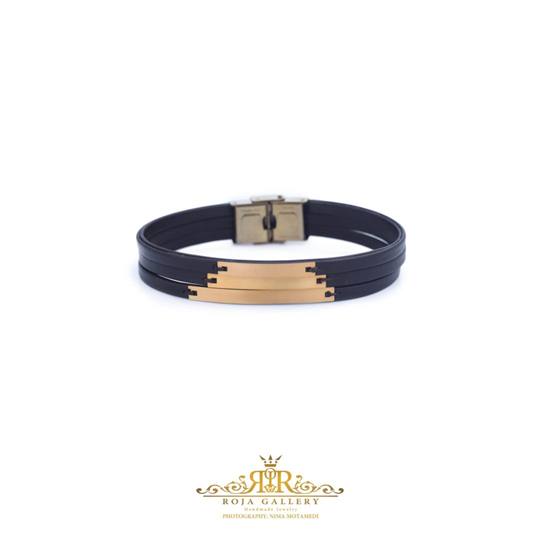دستبند چرم و طلا مردانه - کد LB-23226
