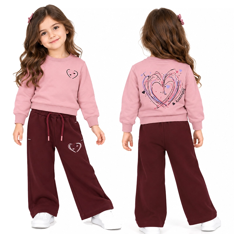 ست بلوز و شلوار دخترانه 2 تا 5 سال دورس کد 2762 طرح قلب رنگ یاسی Pancho