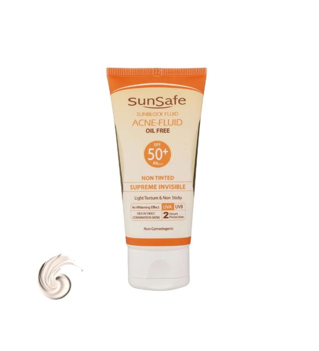خرید کرم ضدآفتاب بی رنگ سان سیف با 50 SPF مناسب پوست چرب، جوش‌دار و مستعد آکنه 50 میلی لیتر قیمت روز