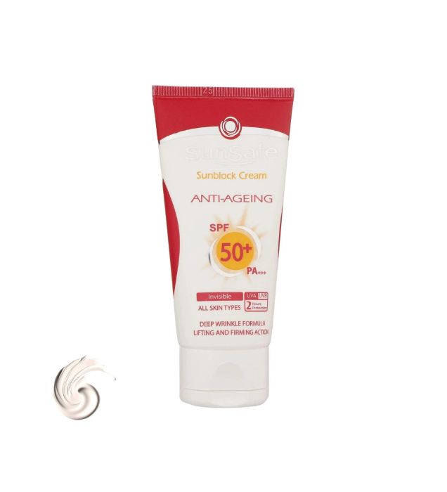 خرید کرم ضدآفتاب بی رنگ سان سیف با 50 SPF مناسب انواع پوست 50 میلی لیتر قیمت روز