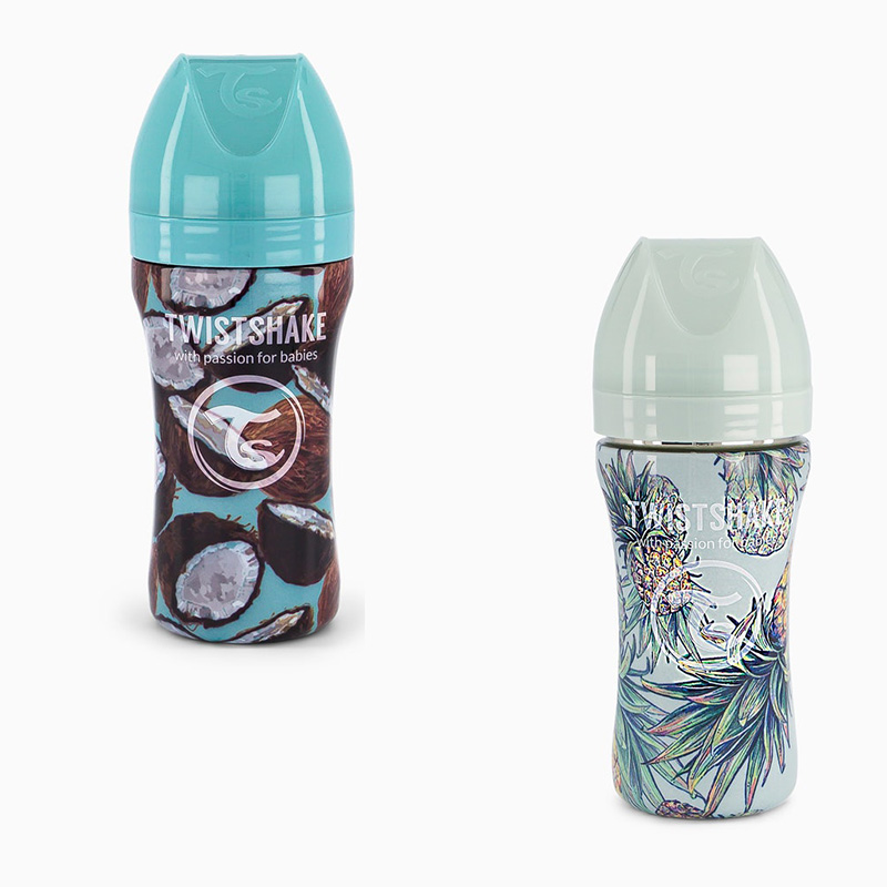 شیشه شیر استیل 330 میل طرح میوه تویست شیک Twistshake
