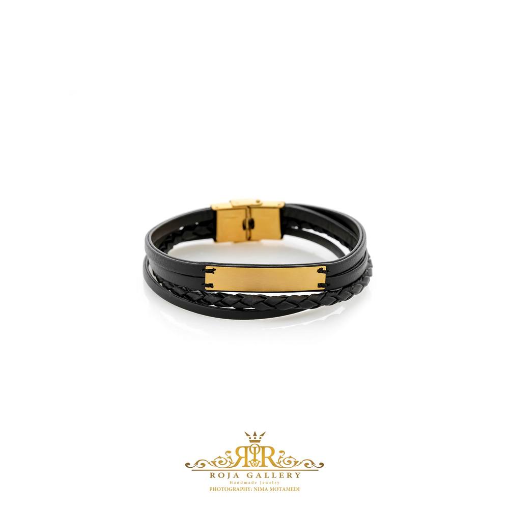 دستبند چرم و طلا مردانه - کد LB-77201