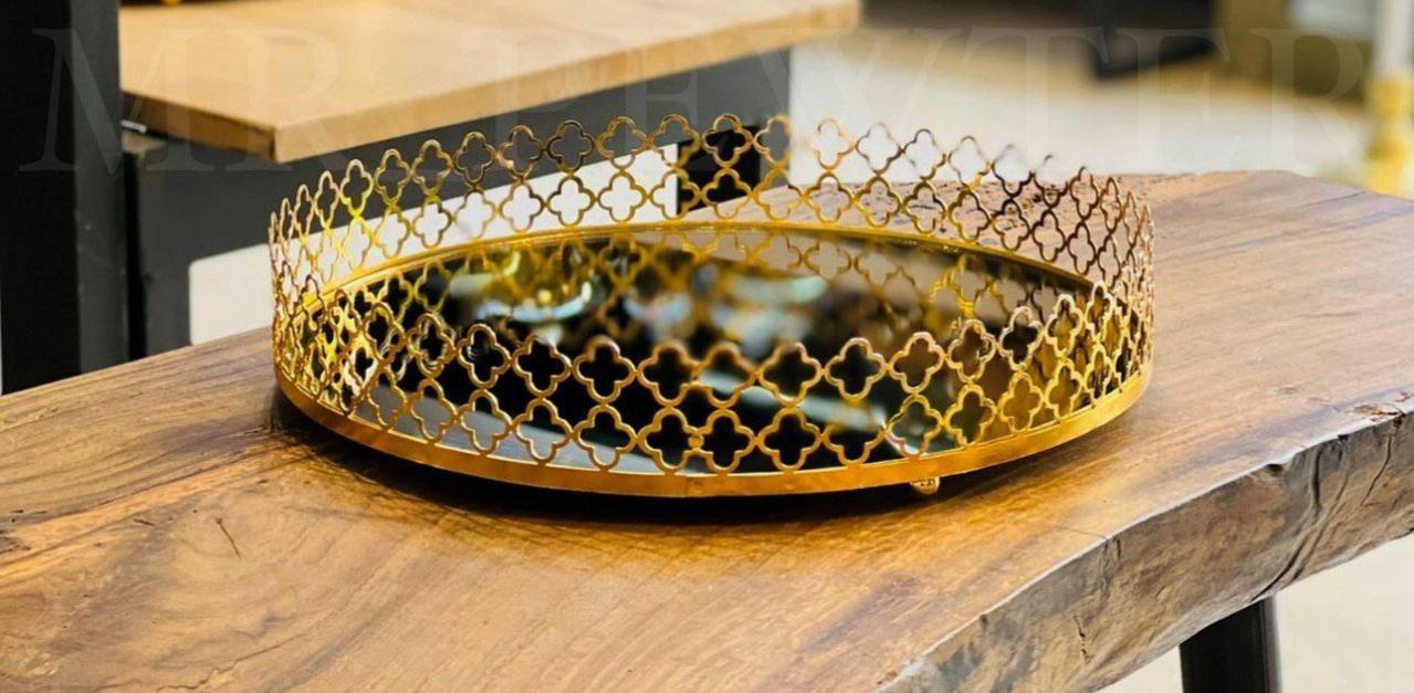 سینی پذیرایی گرد کف آیینه دو کاج