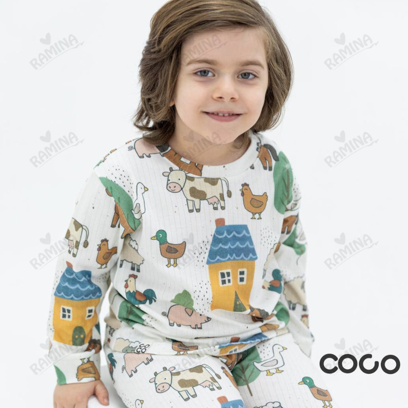 ست بلوز شلوار راحتی بچه گانه 1 تا 7 سال طرح مزرعه کوکو Coco