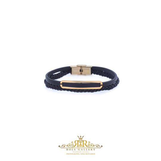 دستبند چرم و طلا مردانه - کد LB-74862