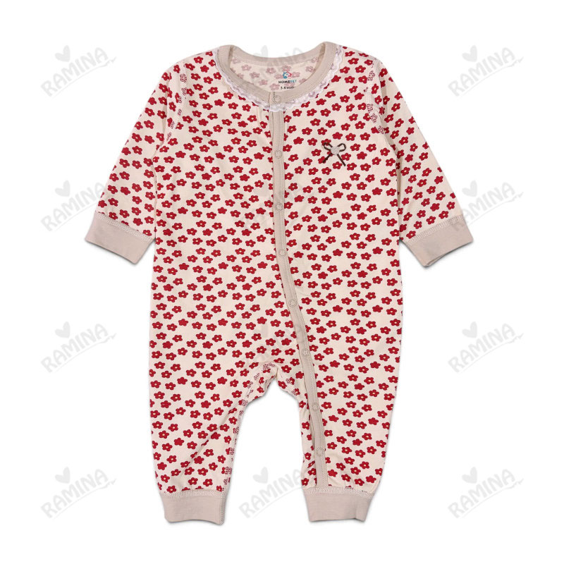 سرهمی مچ دار نخی نوزادی دخترانه طرح گل قرمز کد 071 هوم ست Homeset