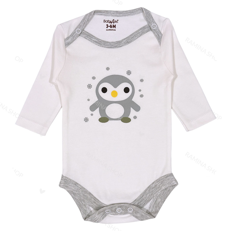 بادی آستین بلند نوزاد طرح پنگوئن بیبی فورلایف Baby4life