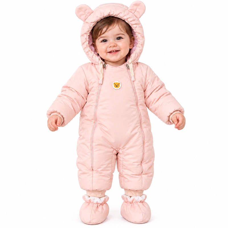 کاپشن سرهمی کلاه دار دخترانه با جوراب رنگ صورتی پاستلی بیبی بو Baby Boo