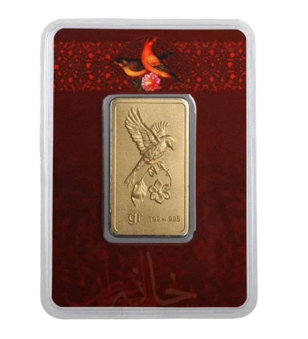 خرید شمش طلا 24 عیار 0.9 گرم خانه سکه ایران مدل نقش برجسته گل و بلبل قیمت روز