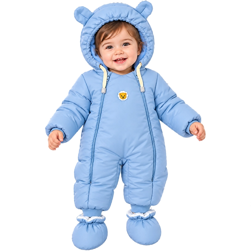 کاپشن سرهمی کلاه دار پسرانه با جوراب رنگ آبی پاستلی بیبی بو Baby Boo