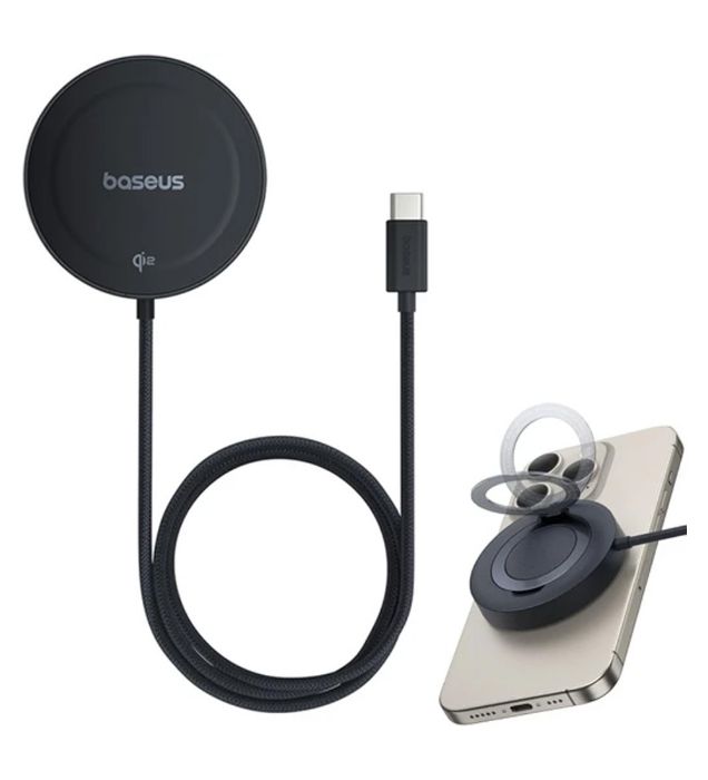 خرید شارژر بی سیم 15Wباسئوس مدل Simple Mini 4 Magnetic Wireless Charging Stand Qi2 قیمت روز