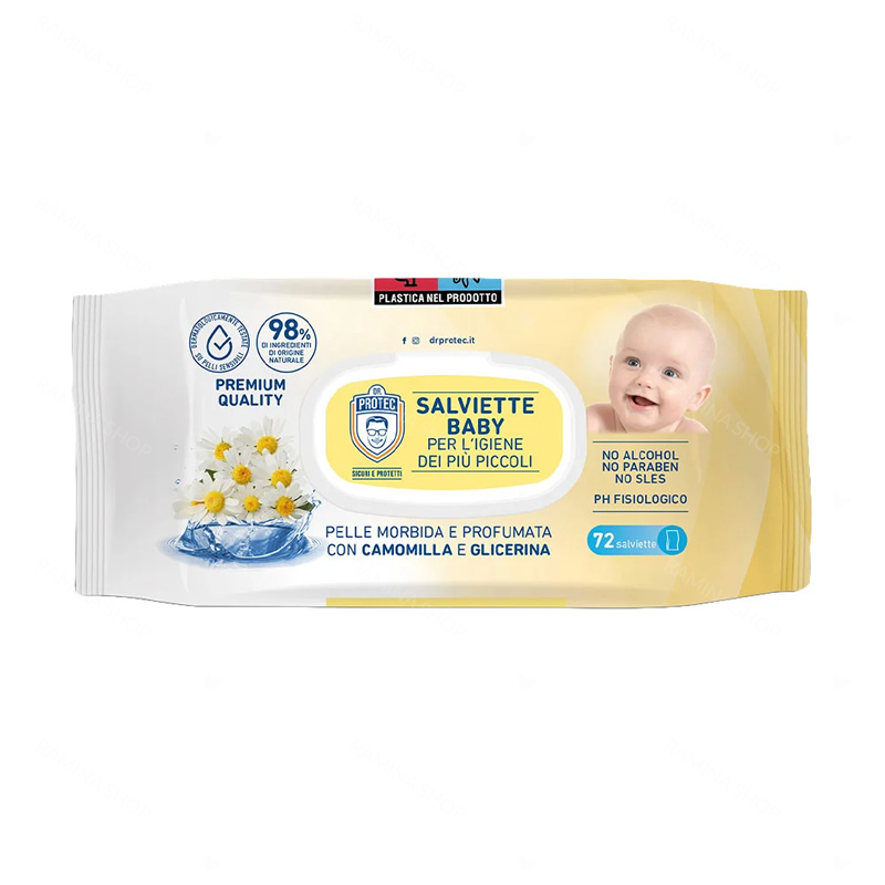 دستمال مرطوب کودک 72 عددی حاوی عصاره بابونه دکتر پروتک Dr Protec