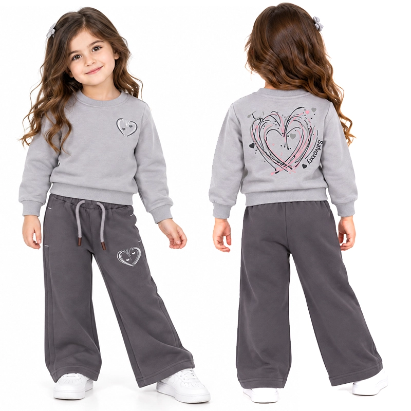ست بلوز و شلوار دخترانه 2 تا 5 سال دورس کد 2762 طرح قلب رنگ طوسی Pancho