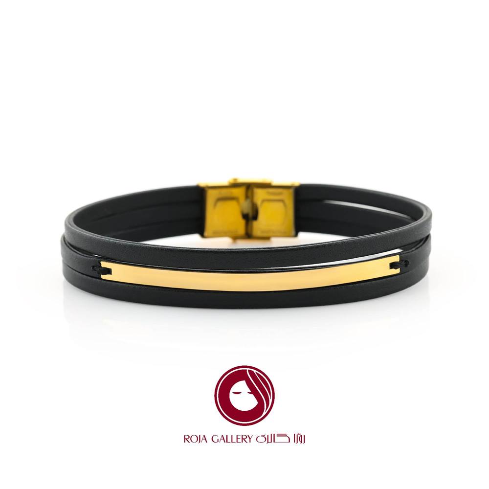 دستبند چرم و طلا مردانه - کد LB-23186