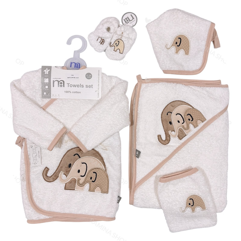 ست حوله نوزاد 5 تکه طرح فیل ها مادرکر Mothercare