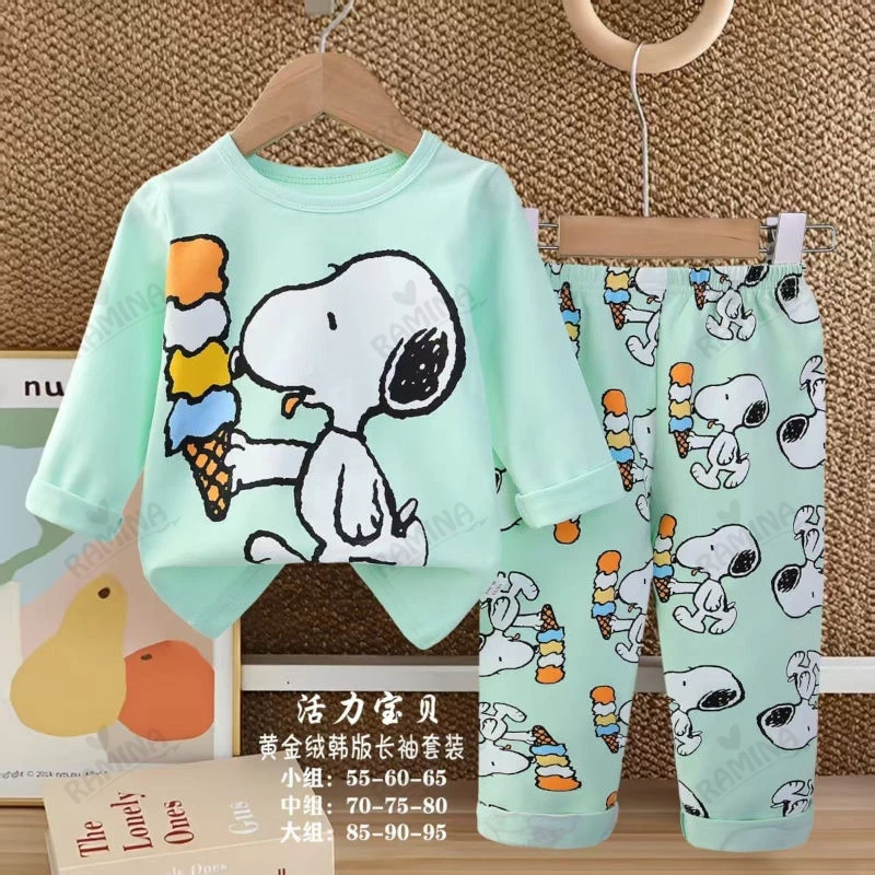 ست بلوز شلوار نخی کودک طرح اسنوپی Dinamic Baby