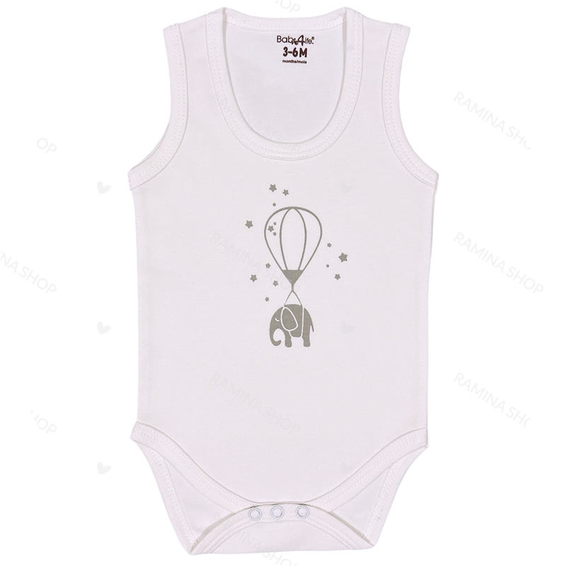 زیر دکمه دار رکابی نوزاد طرح فیل طوسی بیبی فورلایف Baby4life