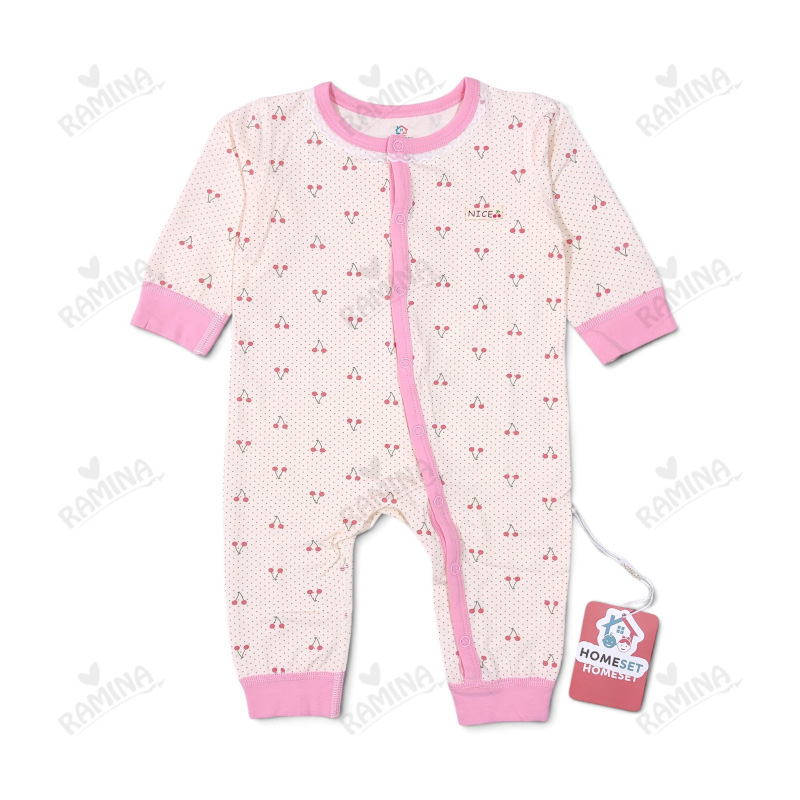 سرهمی مچ دار نخی نوزادی دخترانه طرح گیلاس کد 054 هوم ست Homeset