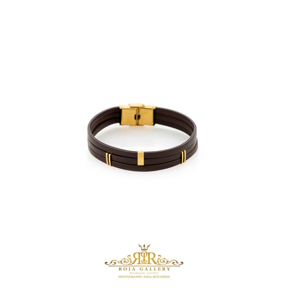 دستبند چرم و طلا مردانه - کد LB-23184- 23185
