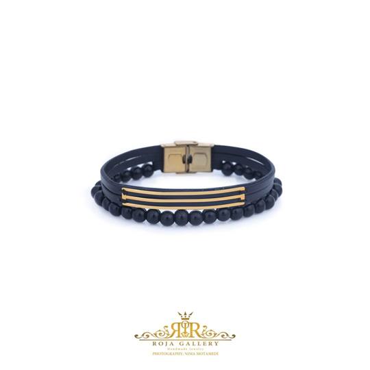 دستبند چرم و طلا مردانه - کد LB-72378- 72383